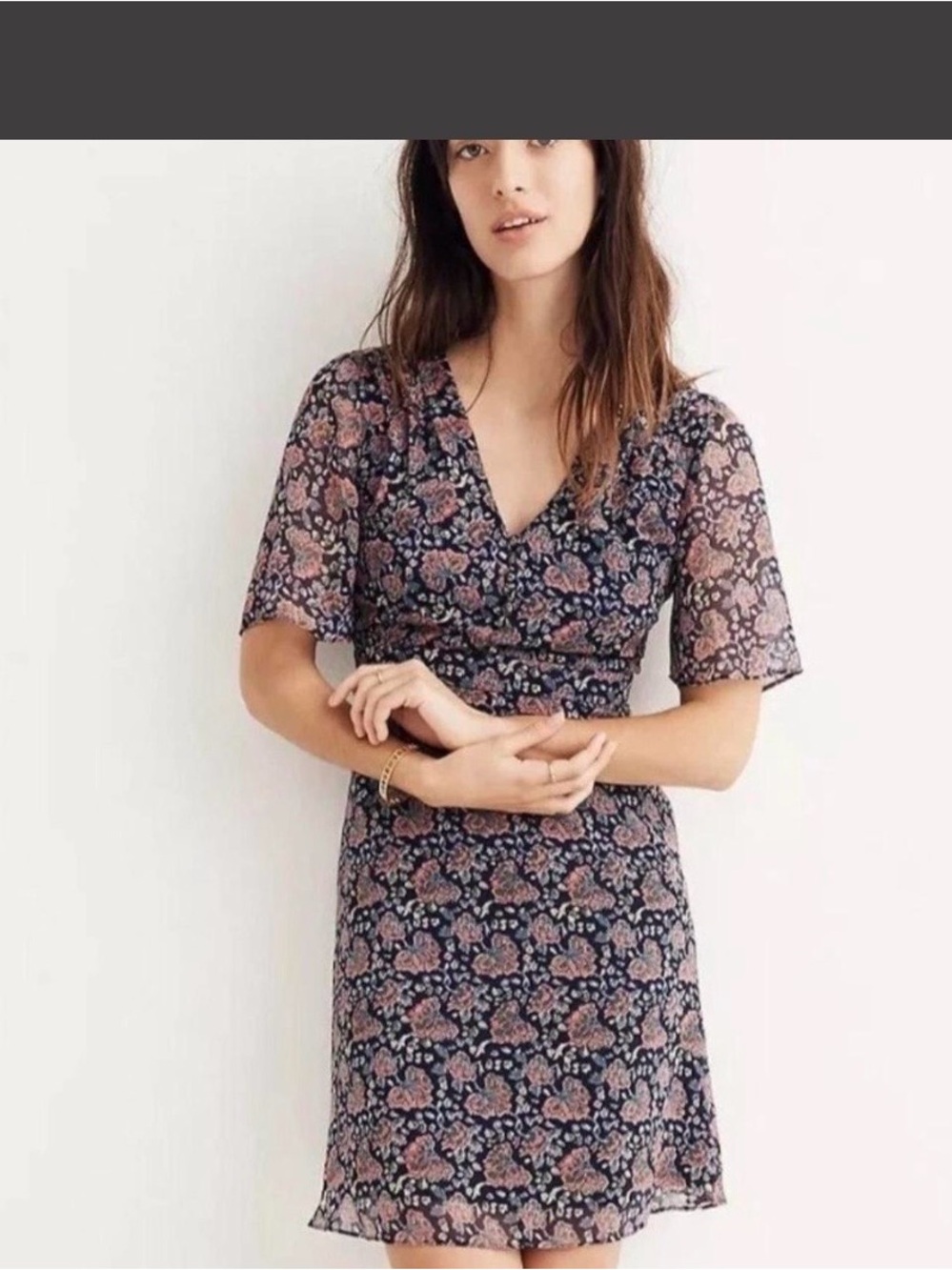 Madewell Orchard Flutter Sleeve Dress in Fan Floral Mix Sheer Vintage Inspired